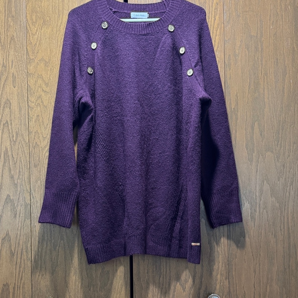 Calvin Klein Deep Purple Sweater with Button Details